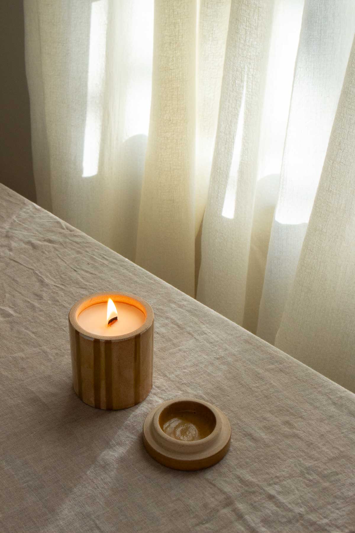Ochre Striped Candle Jar- White Pine